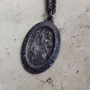 Antiquated Saint Christopher Sterling Silver Pendant & Chain